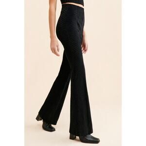Free People Black Vertical Seam Slim Pull-On Velvet High Rise Flare Retro Pants